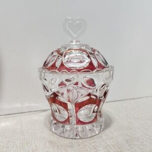 Rare Hofbauer Crystal Small Trinket Candy Bowl Heart-Shaped Handle On Lid